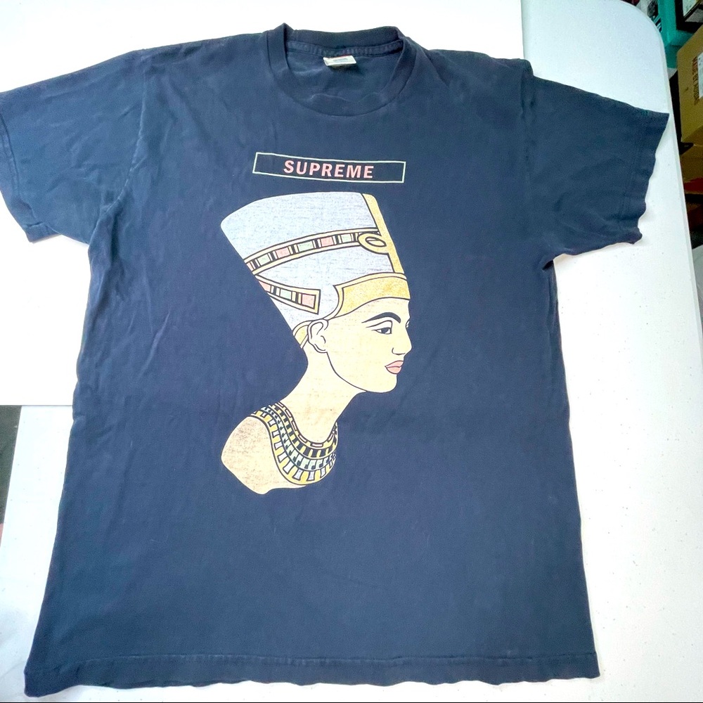 Supreme Egyptian Nefertiti Mens Navy Color Mens Large Size Graphic Tee Shirt